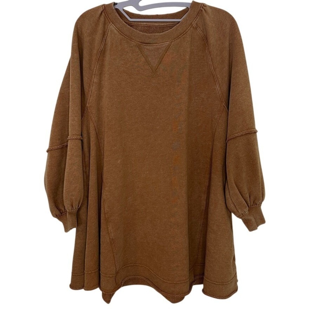 American Eagle Women XS Oversized Pullover Sweatshirt Ginger Brown Raglan Boho